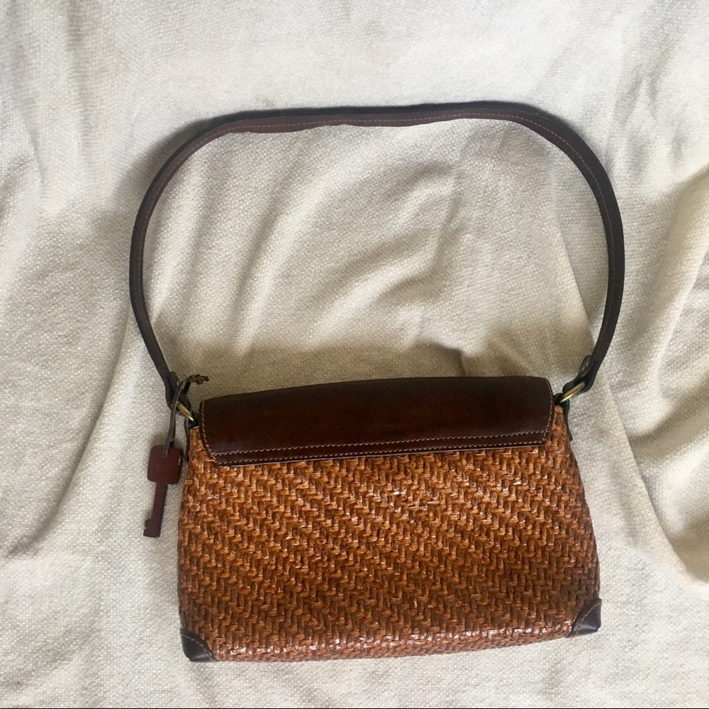 Vintage Fossil Woven Leather Shoulder Bag Baguette - Picture 4 of 8